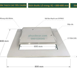 Nắp thăm trần thạch cao 600×600mm tiêu chuẩn