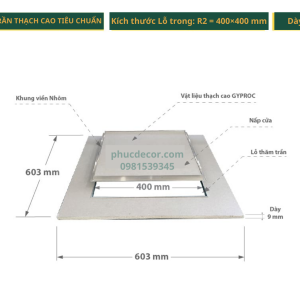 Nắp thăm trần thạch cao 400×400mm tiêu chuẩn 2 lớp