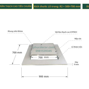 Nắp thăm trần thạch cao 500x700mm tiêu chuẩn