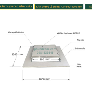 Nắp thăm trần thạch cao 500×1000mm tiêu chuẩn