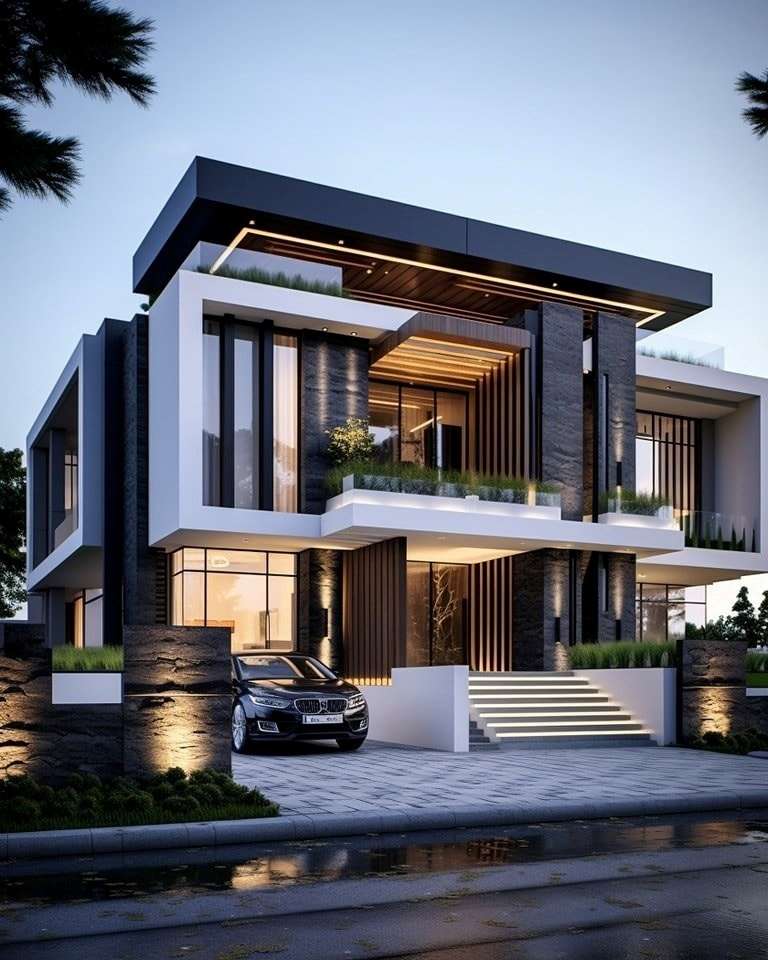 Sơn nhà màu đen phối trắng